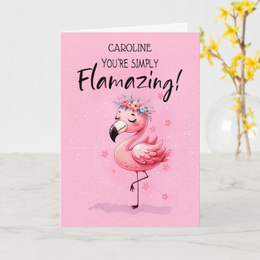 Gezegde Hi Personaliseer met Flamingo Fabulous Fun Kaart (Gele Bloem)