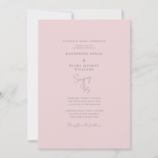 Gezegde Ja Roze en Grijze legante bruiloft Kaart (Voorkant)