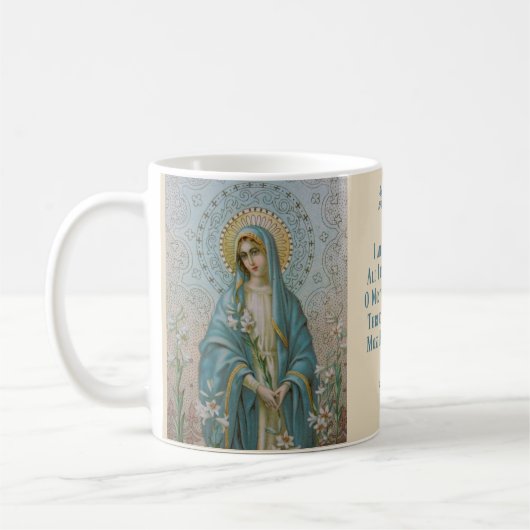 Gezegelde VIrgin Mary met Lily Koffiemok (Links)