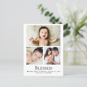 Gezegend 3 Baby Foto's Geboorteaankondiging Briefkaart