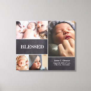 Gezegend Baby Fotocollage Baby Stat op maat Canvas Afdruk
