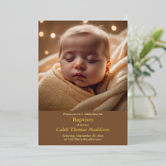 Gezegend begin - een doopviering folie uitnodiging (Staand Voorkant)