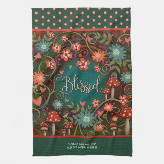 Gezegend Bloemenharten Paddenstoelen Leuke Quote N Theedoek (Verticaal)