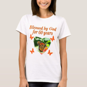 GEZEGEND DOOR GOD 60E VERJAARDAG VLINDER ONTWERP T-SHIRT