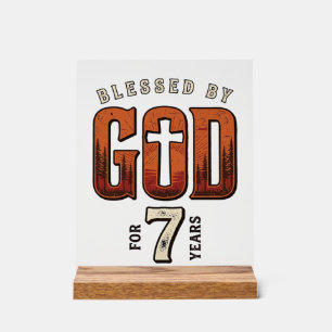 Gezegend door God 7 Jaar Vintage Christelijk T-shi Acryl Bord