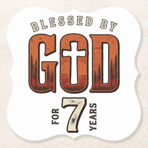 Gezegend door God 7 Jaar Vintage Christelijk T-shi Kartonnen Onderzetters
