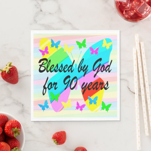 GEZEGEND DOOR GOD 90E VERJAARDAG PAPIEREN SERVETTE SERVET (Insitu)