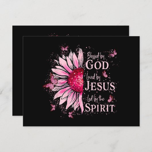 Gezegend door God - Geliefd bij Jezus Roze Zonnebl Feestdagenkaart (Voorkant / Achterkant)