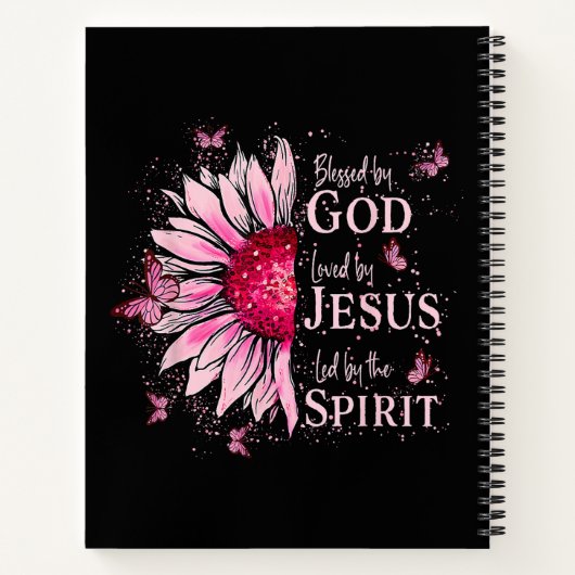 Gezegend door God - Geliefd bij Jezus Roze Zonnebl Notitieboek (Achterkant)