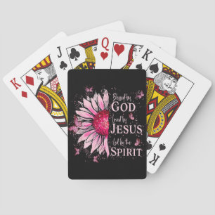 Gezegend door God - Geliefd bij Jezus Roze Zonnebl Pokerkaarten