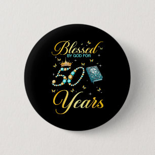 Gezegend door God voor 50 jaar oud Christelijk 50s Ronde Button 5,7 Cm