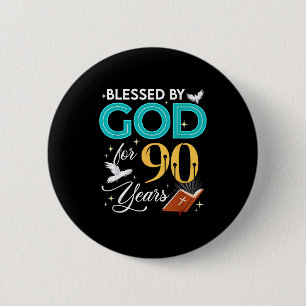 Gezegend door God voor 90 jaar oud 90 verjaardag 9 Ronde Button 5,7 Cm