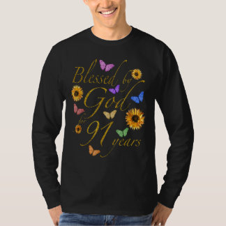 Gezegend door God voor 91 jaar vlinderzonnebloem 9 T-shirt