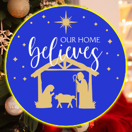 Gezegend Eerste Huis Kerstmis Geboorte Scène Ronde Sticker