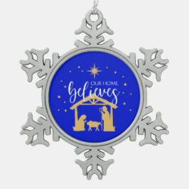 Gezegend Eerste Huis Kerstmis Geboorte Scène Tin Sneeuwvlok Ornament