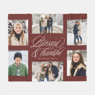 Gezegend en dankbaar 6 foto collage kastanjebruin fleece deken