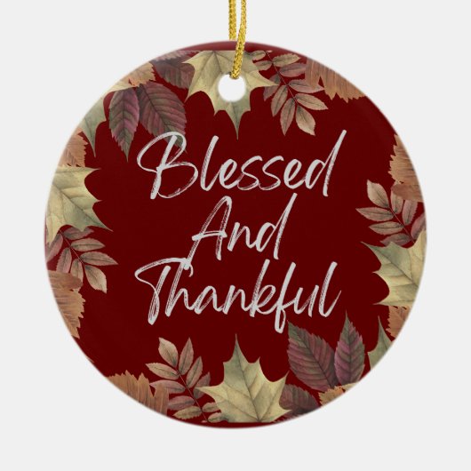 Gezegend en dankbaar keramisch ornament (Voorkant)