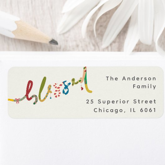 Gezegend handgeschilderd kerstretour adreslabel etiket