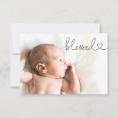Gezegend Hart Script Minimale Foto baby Doop Bedankkaart (Voorkant)
