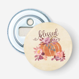 Gezegend - Herfst Pompoen met roze bloemen Button Flesopener