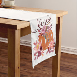 Gezegend - Herfst Pompoen met roze bloemen Korte Tafelloper