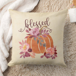Gezegend - Herfst Pompoen met roze bloemen Kussen