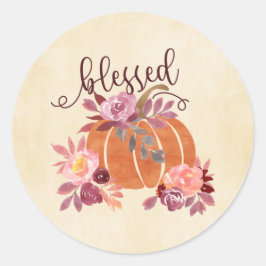 Gezegend - Herfst Pompoen met roze bloemen Ronde Sticker