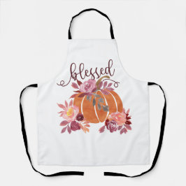 Gezegend - Herfst Pompoen met roze bloemen Schort