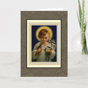 Gezegend Kind Jezus met vogel en bloemen Feestdagen Kaart