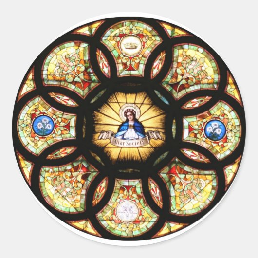 Gezegend Maagd Maria Glas in lood Ronde Sticker (Voorkant)