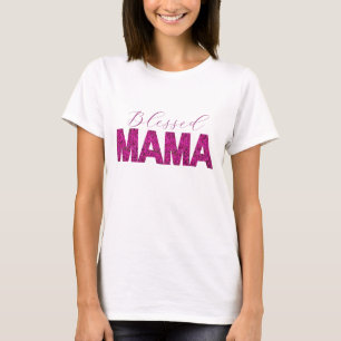 Gezegend Mama Shirt met Roze Bloemen Tekst – Custo
