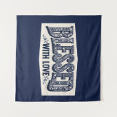 Gezegend met liefde (blauwe achtergrond) wandkleed (Voorkant (horizontaal))