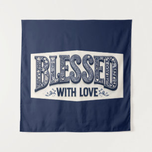 Gezegend met liefde (blauwe achtergrond) wandkleed