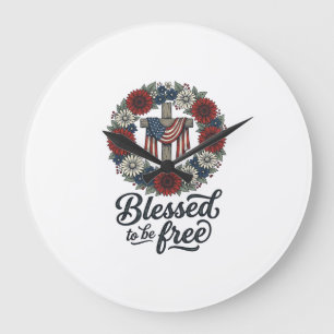 Gezegend Om Vrij Patriottisch Bloemkruis Shirt_1 Grote Klok
