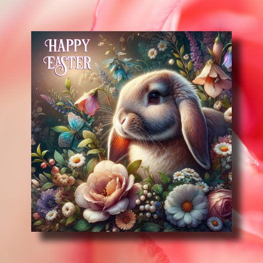 Gezegend Pasen Bloemen Lop Eared Bunny Feestdagenkaart