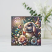Gezegend Pasen Bloemen Lop Eared Bunny Feestdagenkaart (Staand voorkant)