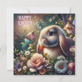 Gezegend Pasen Bloemen Lop Eared Bunny Feestdagenkaart (Voorkant)