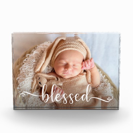 Gezegend Script Baby Photo Block Fotoblokken (Voorkant)