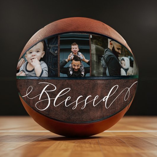 Gezegend Script Lederen Vaderdag Fotocollage Basketbal