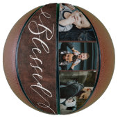 Gezegend Script Lederen Vaderdag Fotocollage Basketbal (Verticaal)