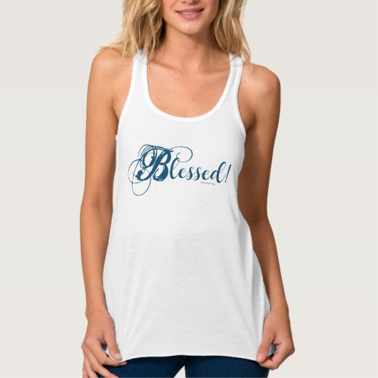 "Gezegend!" Vrouwen Flowy Racerback Tank (Blauw) (Voorkant)