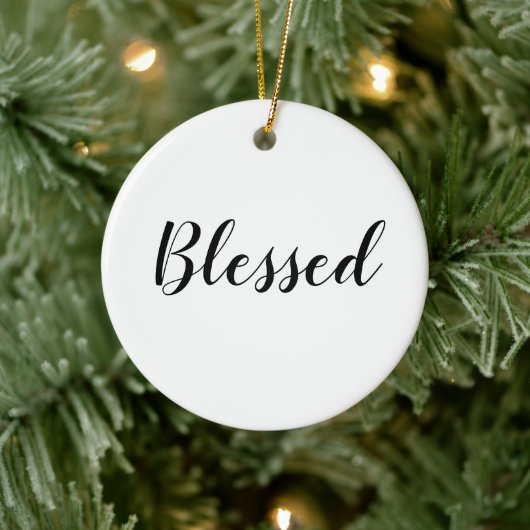 Gezegend zwart wit aangepast script schattig Kerst Keramisch Ornament (Boom)