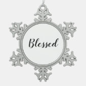 Gezegend zwart wit aangepaste script schattig tin sneeuwvlok ornament (Voorkant)