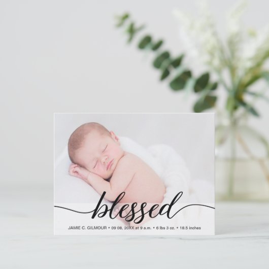 Gezegende baby geboorte aankondiging script dank u briefkaart (Staand voorkant)