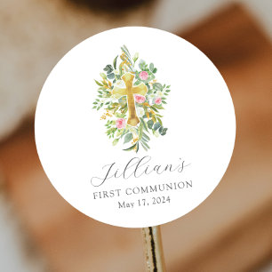 Gezegende Beginnings Cross Eerste Communie Ronde Sticker