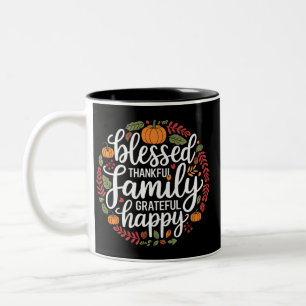 Gezegende Dankbare Familie Thanksgiving Diner Tweekleurige Koffiemok