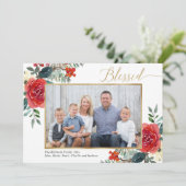 Gezegende elegante rode florale waterverf fotokaar (Staand voorkant)