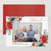 Gezegende elegante rode florale waterverf fotokaar (Voorkant / Achterkant)