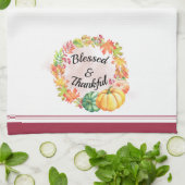 Gezegende en Thankful Waterverf Fall Leaves Pumpki Theedoek (Gevouwen)