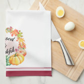 Gezegende en Thankful Waterverf Fall Leaves Pumpki Theedoek (Quarter Fold)
